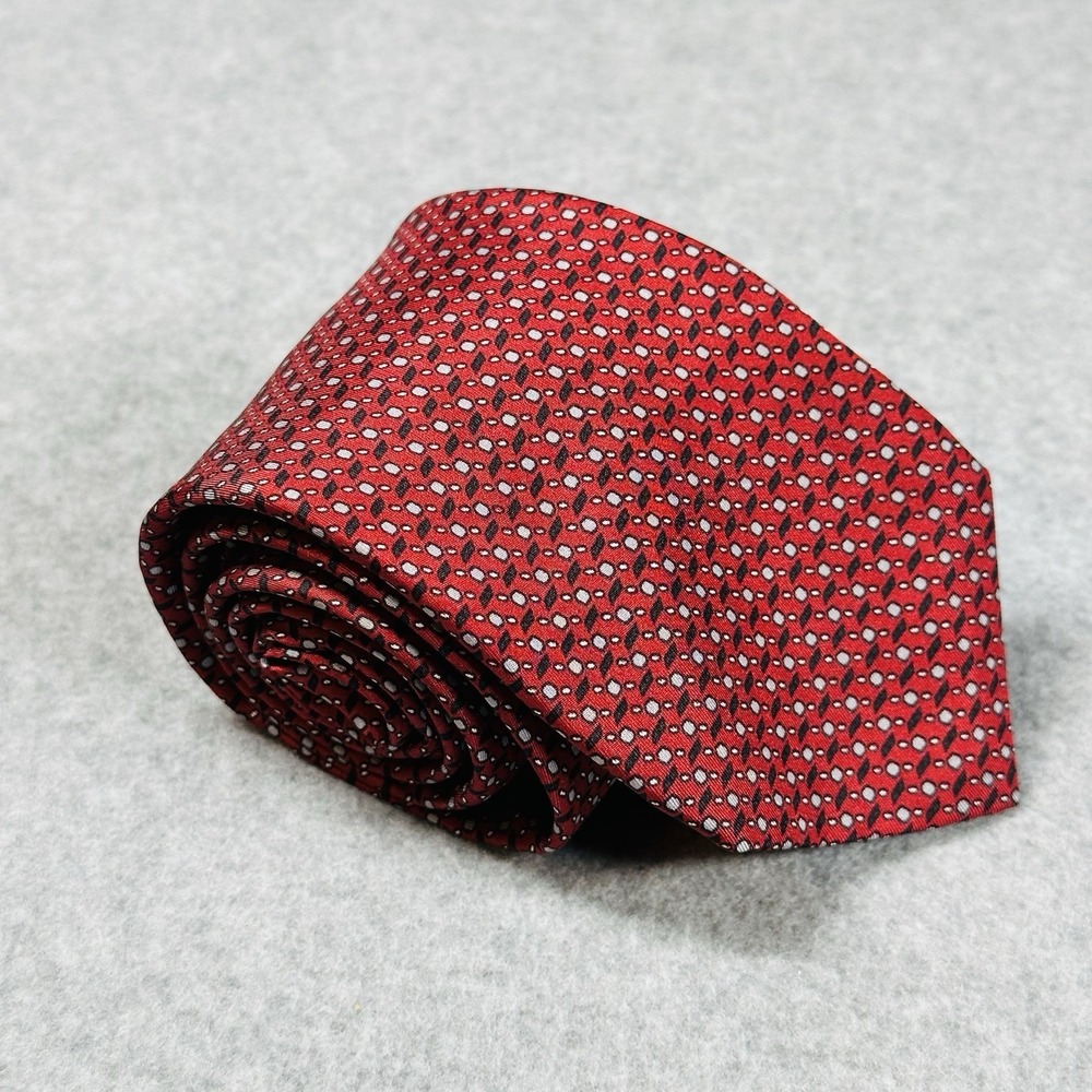 Valentino Rudy Red Silk Tie Geometric Dot Pattern Classic VTG 90s 59x3.1in